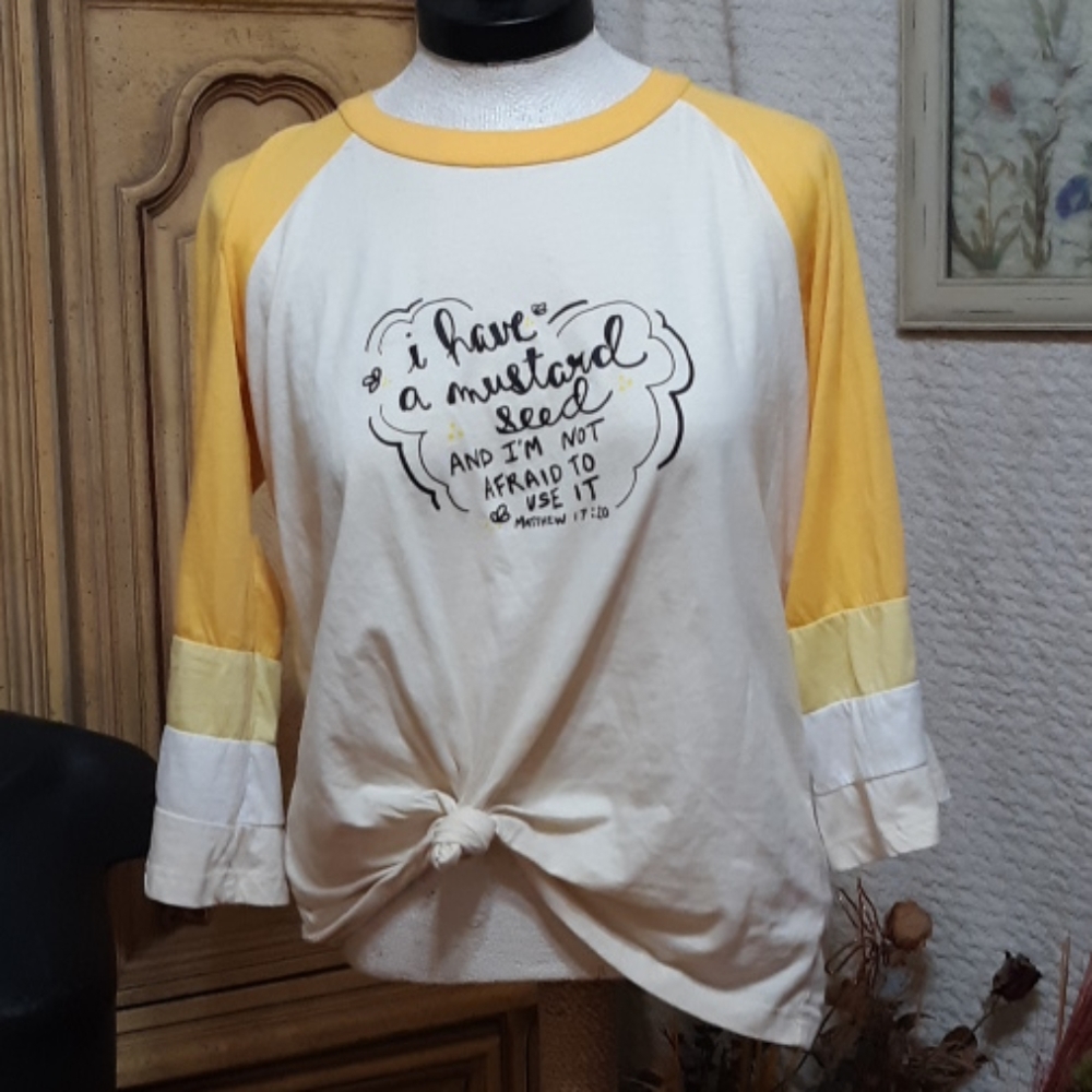 Long sleeve Tshirt Size Small Church Religious Bible Statement Yellow White B13